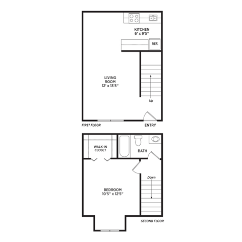 Floor plan for 1 bed, 1 bath, 700 sqft